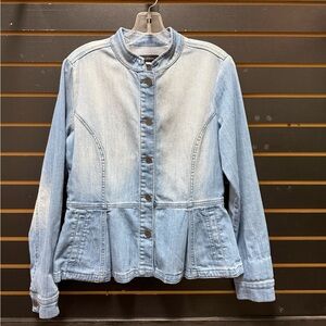 Halogen Denim Peplum Jacket Snap Front Chambray Size S